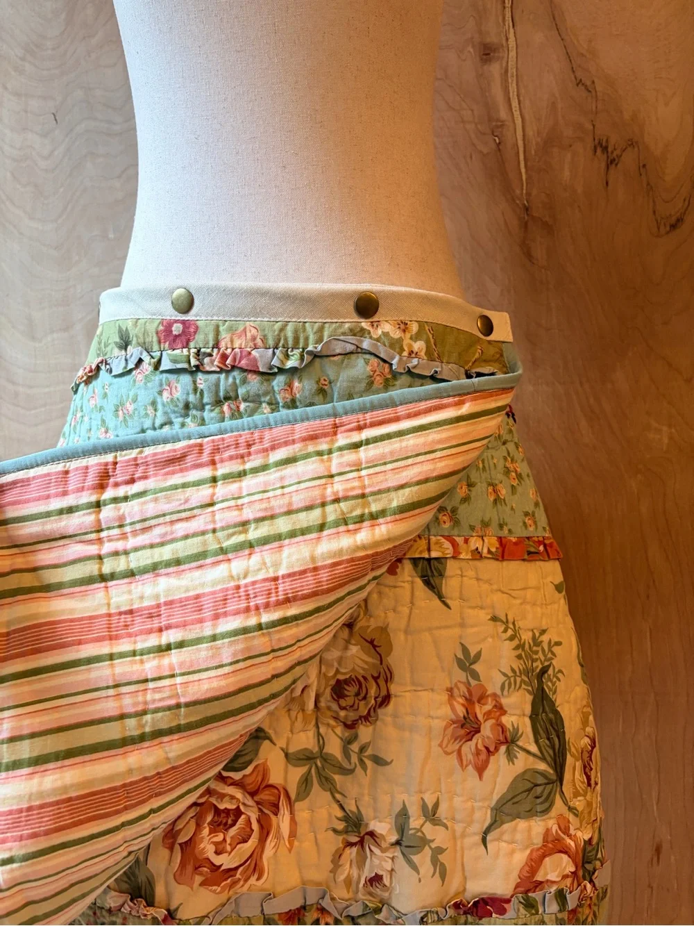 Floral Patchwork Mini Wrap Skirt Handmade from Reclaimed Quilt